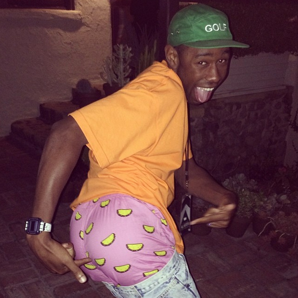 This is Tyler, The Creator showing off his taco boxers.