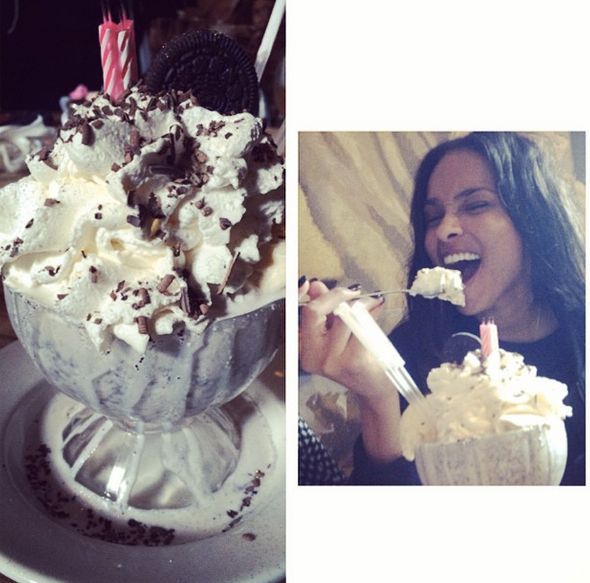 Ciara indulges in an ice cream sundae.