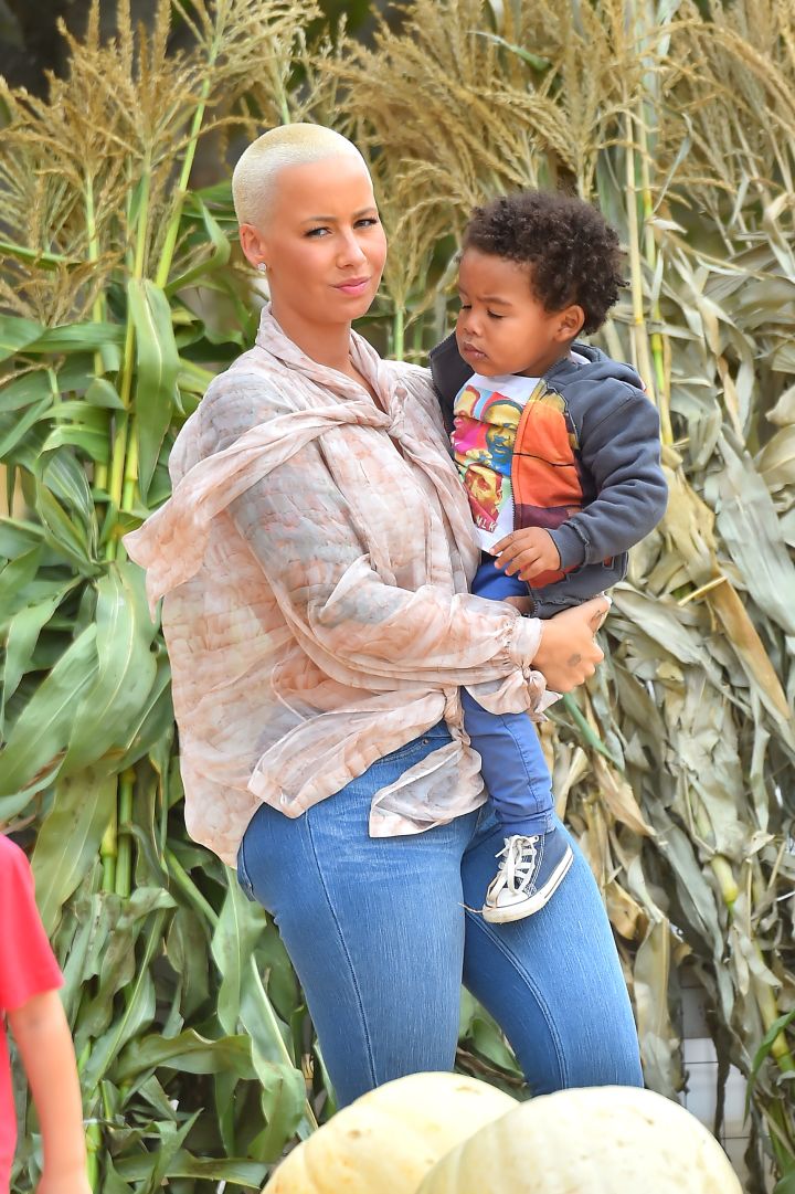Amber hits the pumpkin patch with her son Sebastian.
