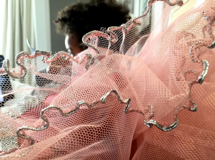 Blue later ditched her MJ outfit and light blue princess gown in favor of an adorable pink tutu.