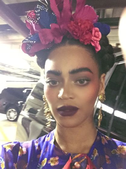 Beyonce gives fans a close up of her Frida Kahlo costume.
