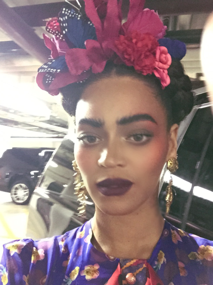 Beyonce gives fans a close up of her Frida Kahlo costume.