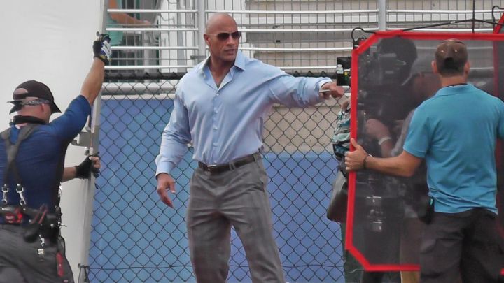 Dwayne “The Rock” Johnson had his face and head prepared for the camera between scenes while filming his new upcoming television show, “Ballers.”