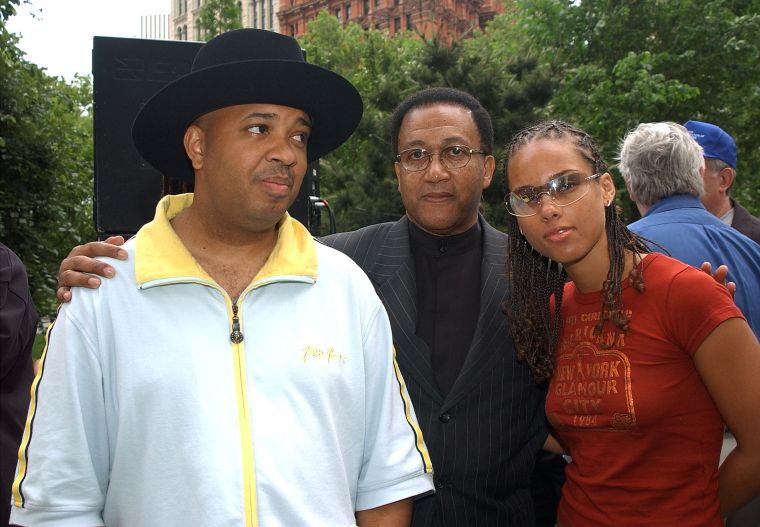 Rev Run, Minister Benjamin Chavez Muhammad, and Alicia Keys at the Mobilization for Education Hip-Hop Summit Action Network’s protest of Mayor Michael Bloomberg’s proposed education budget cuts.