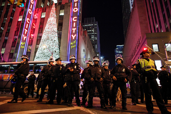 Police in riot gear following the grand jury’s decision not to indict police officer Daniel Pantaleo in the killing of Eric Garner.