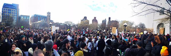 Thousands gather in Washington Square Park before the march.