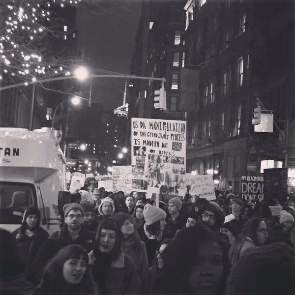 Thousands march up 5th Avenue towards Union Square.