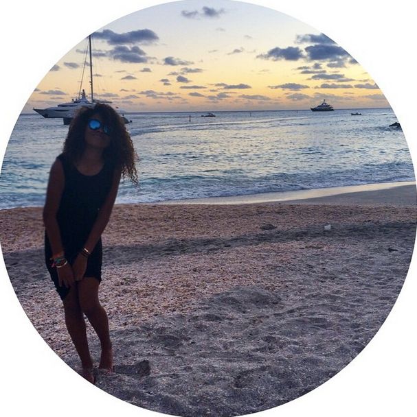 Ming Lee shows off the gorgeous St. Barts sunset.