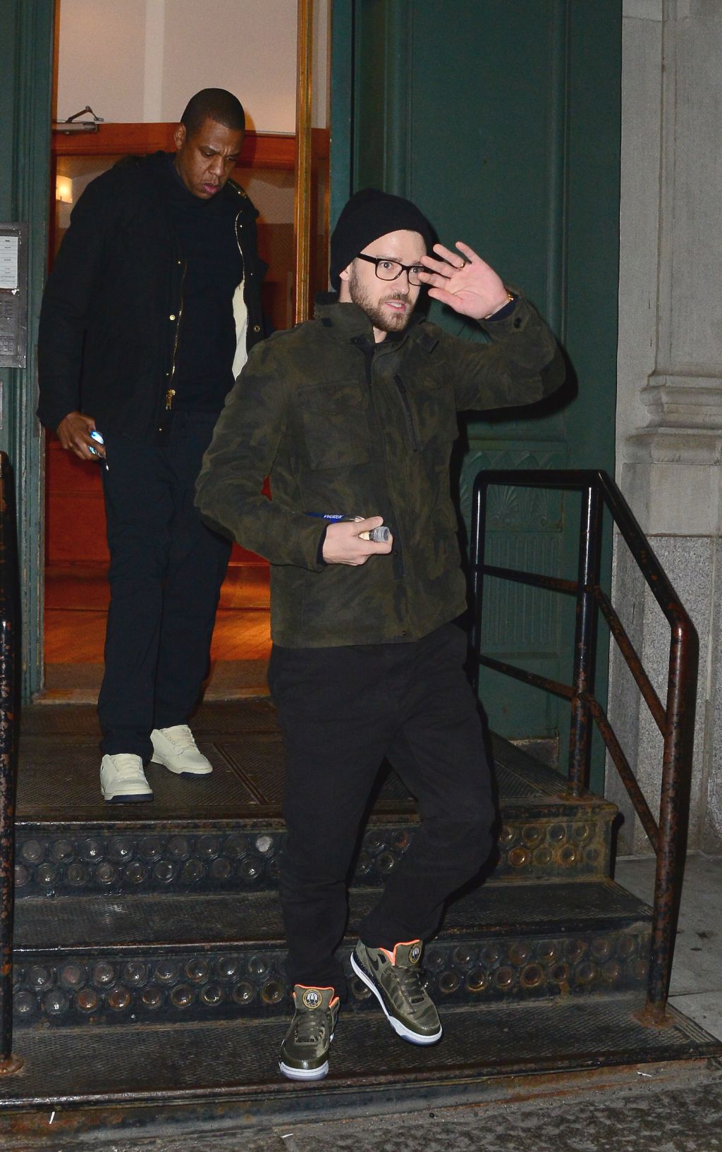 Jay-Z and Justin Timberlake coming out of Taylor Swift's home in NYC