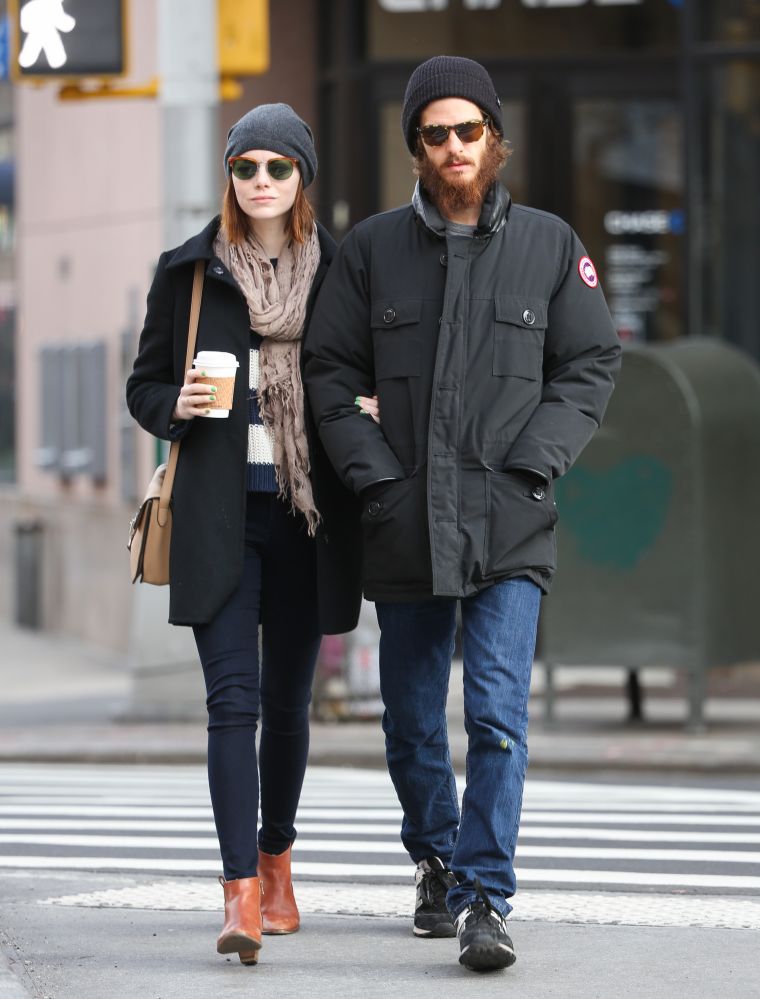 The most exciting couple in New York were spotted walking together again. Andrew Garfield and girlfriend Emma Stone hit up a coffee shop in the West Village of New York City.