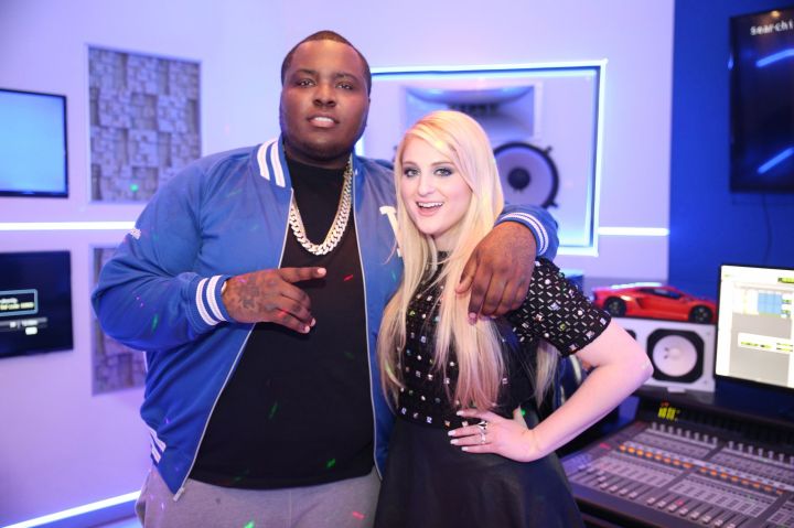 All about that bass. Sean Kingston and Meghan Trainor record a duet together at his studio.