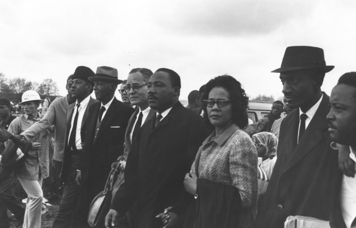 The civil rights leaders move ahead during their march to Montgomery.