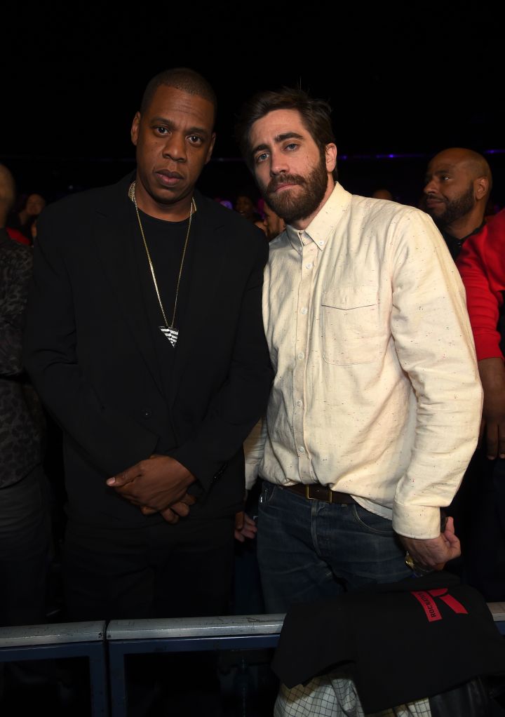 Jay Z and Jake Gyllenhaal pose it up at the Roc Nation Throne Boxing event.