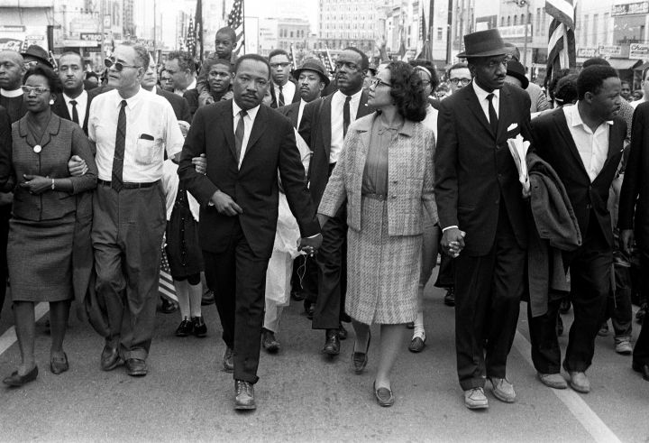 The iconic couple marches in Selma. Their love and dedication to the fair treatment of African Americans and voters alike spawned the Oscar-nominated film, Selma.
