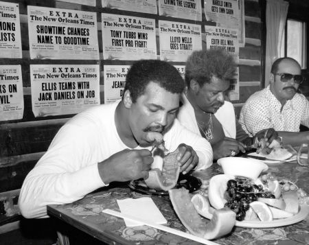 The champ getting his grub on.