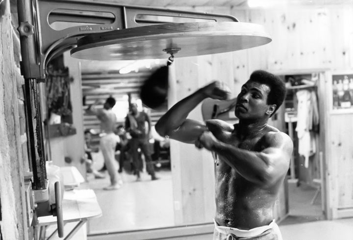 Muhammad Ali photographed at his training camp in Pennsylvania, circa 1974.