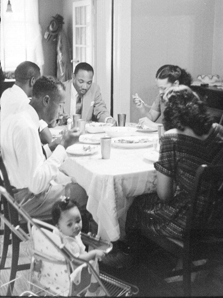 A rare photo of MLK with his family at his Montgomery, Alabama home.
