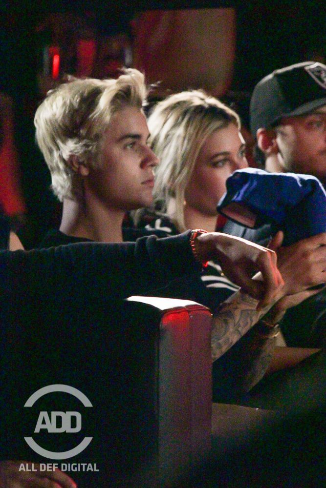 The Biebs had his new blond locks on full display.