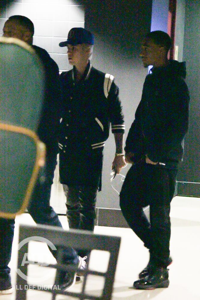 The singer rocked his now signature, leather pants.