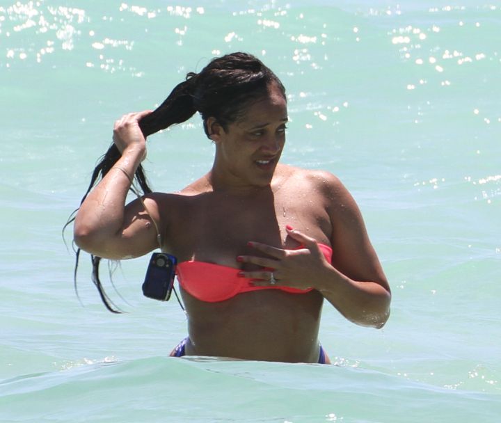 Natalie Nunn got hit by a big wave that left her a little displaced.