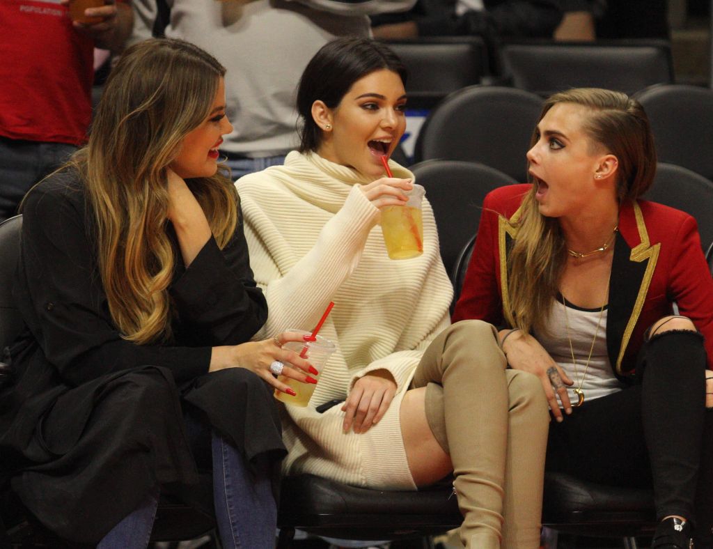 Khloe Kardashian, Cara Delevingne and Kendall Jenner at the Clippers game