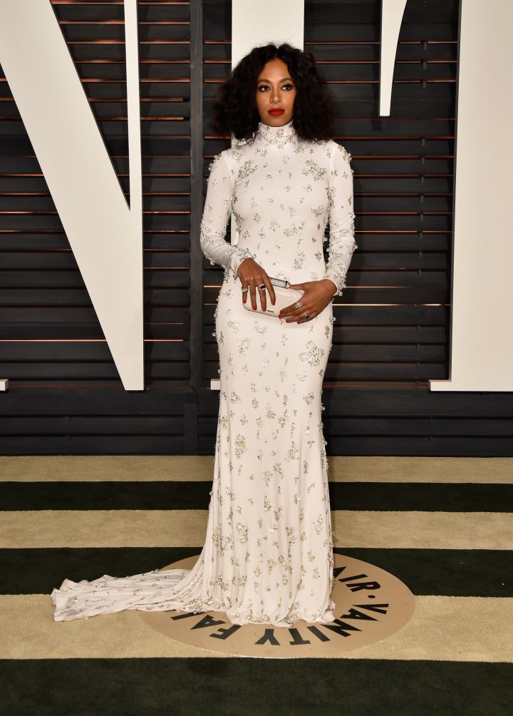 Solange swapped out her all red Oscars look for an elegant white gown.