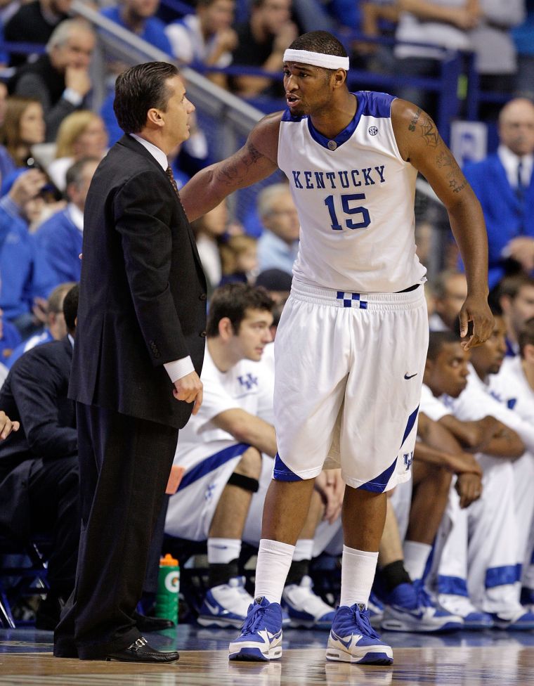 DeMarcus Cousins in a pleasant conversation with Kentucky Coach John Calipari, 2009.