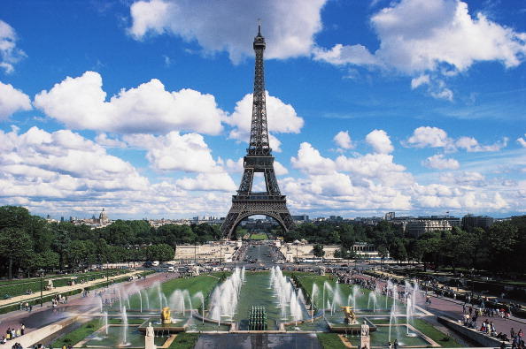 The Eiffel tower and fountains of the Trocadero