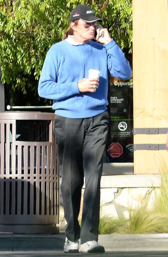 Bruce Jenner spotted taking a call and drinking Starbucks coffee in Westlake Village