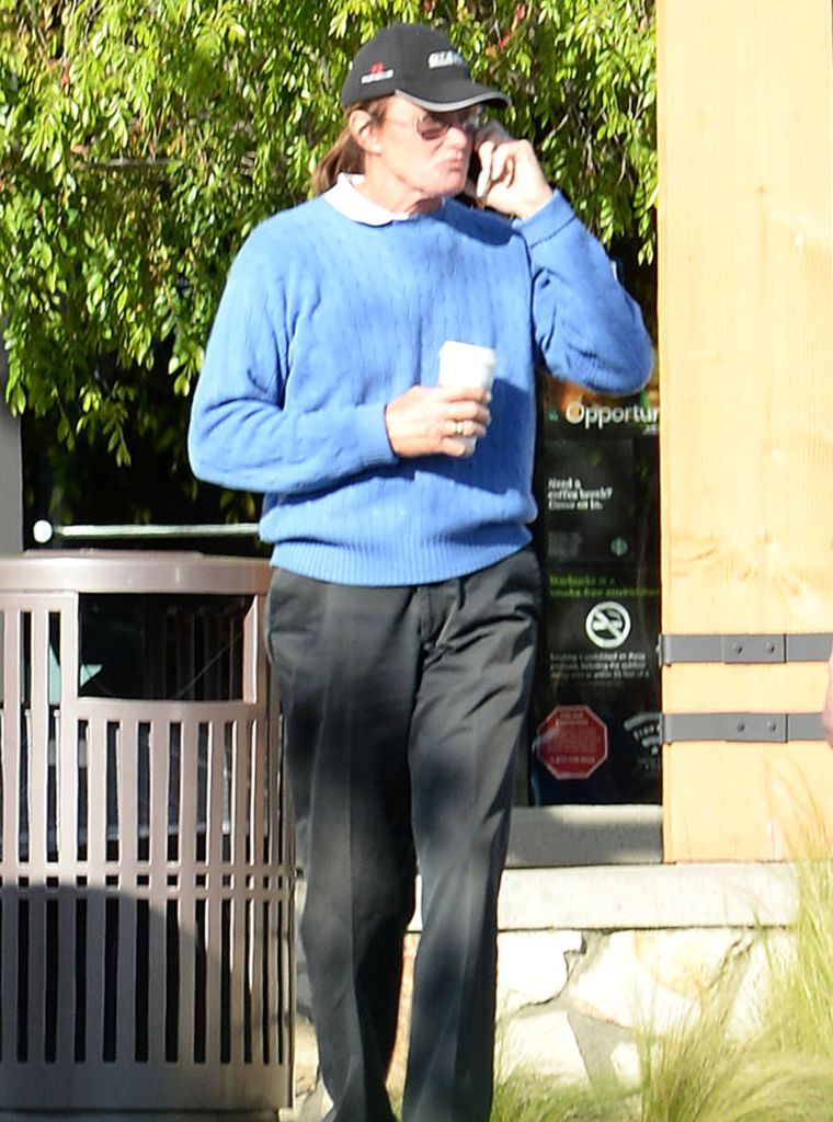 Bruce Jenner enjoys some downtime as he sips on Starbucks and takes a call in Westlake Village.