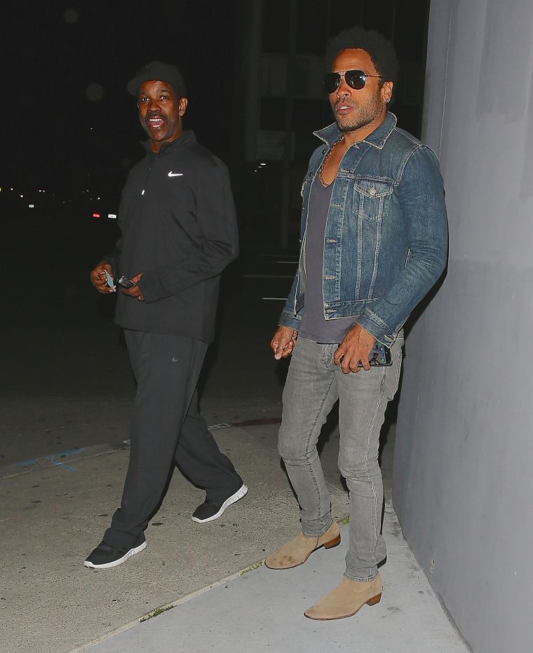 Her dad Lenny Kravitz rocked some denim on denim while having dinner with Denzel Washington.