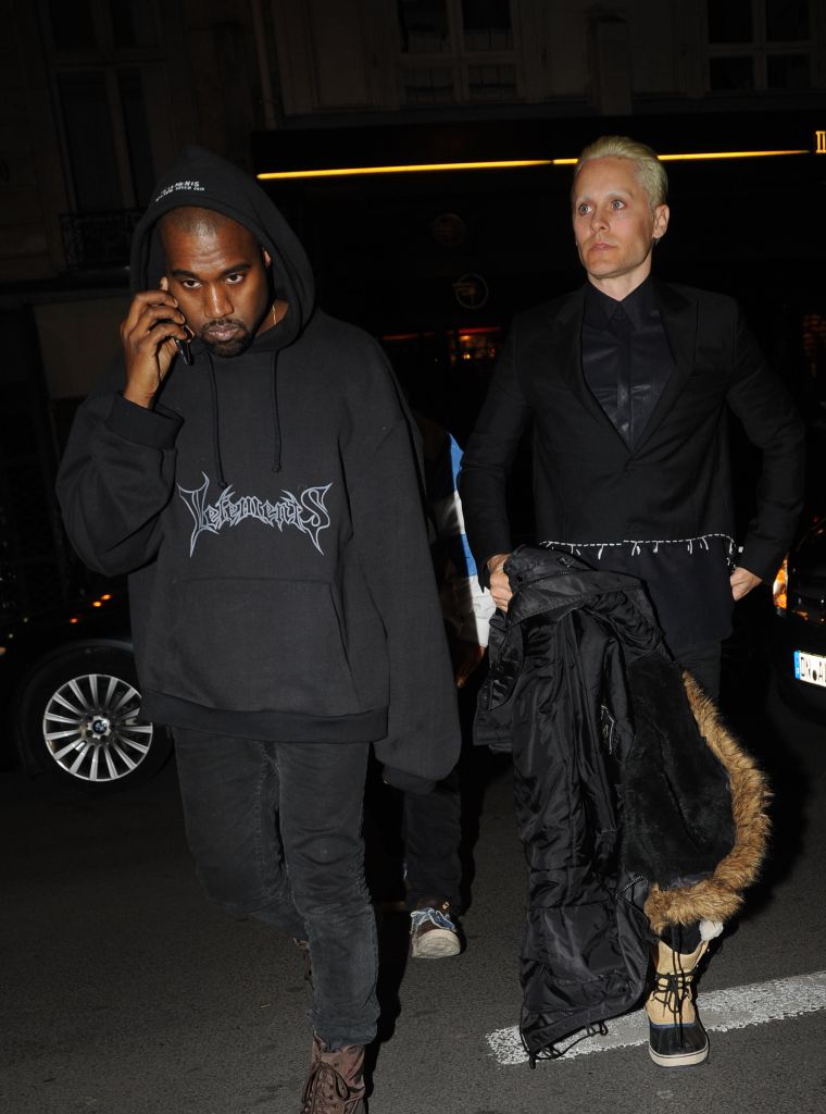 Kanye West and a very blonde Jared Leto partied it up in Paris during Fashion Week.