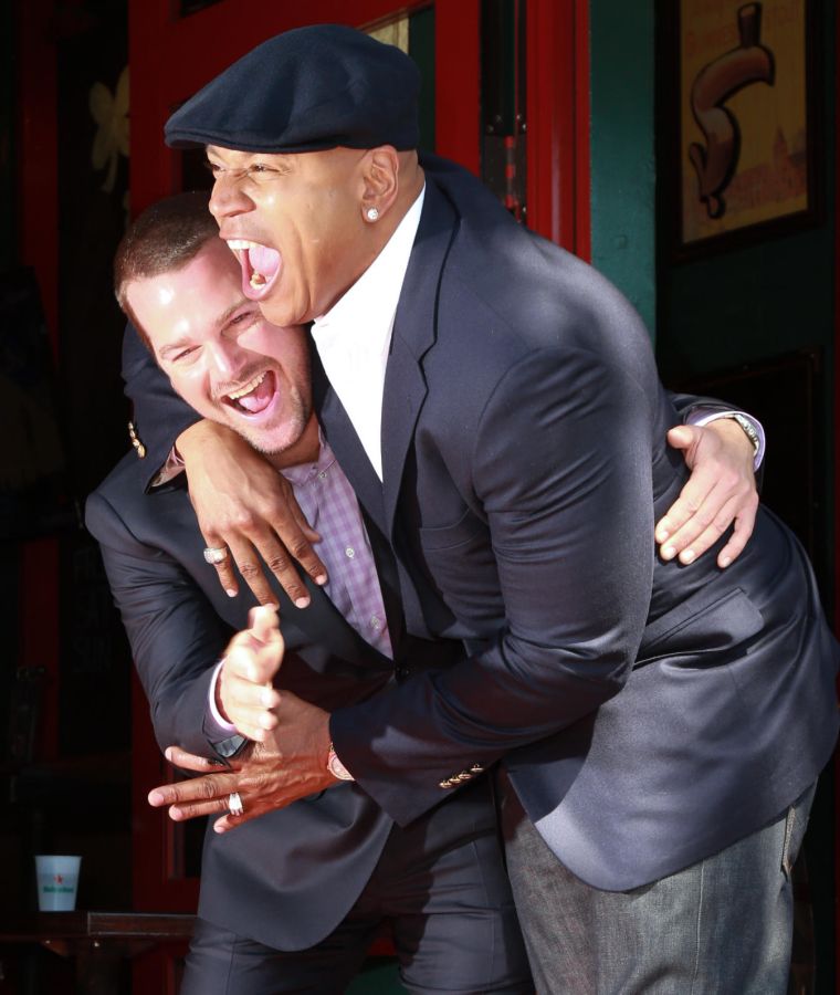 LL Cool J puts Chris O'Donnell in a playful headlock while the actor is being honored on the Hollywood Walk Of Fame.