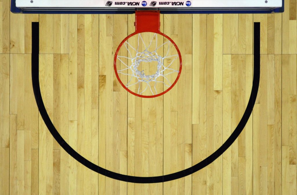 An overhead view of the basket from the second round of the NCAA Men's Basketball Tournament
