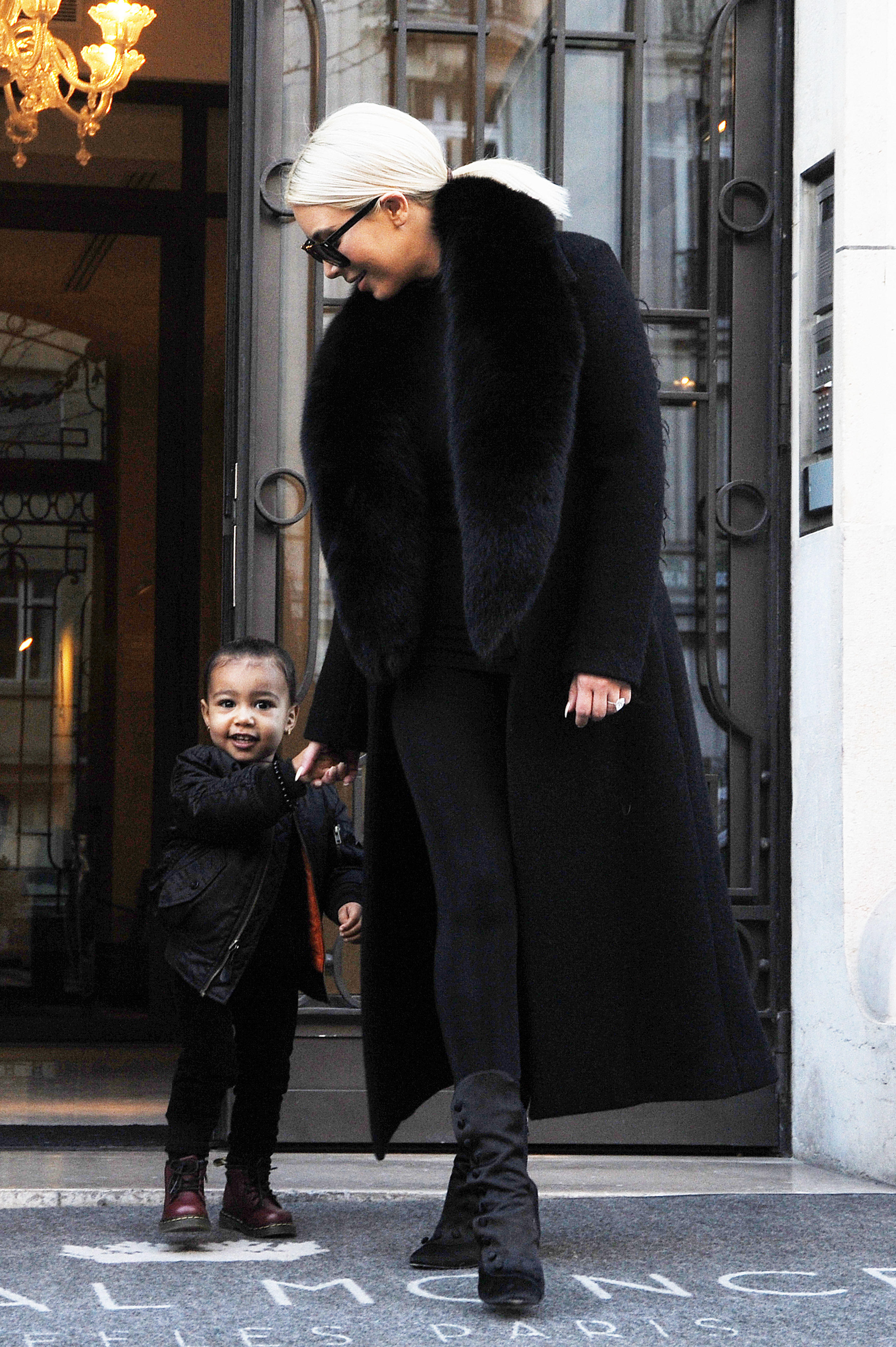 Kim Kardashian and north west leave hotel in paris