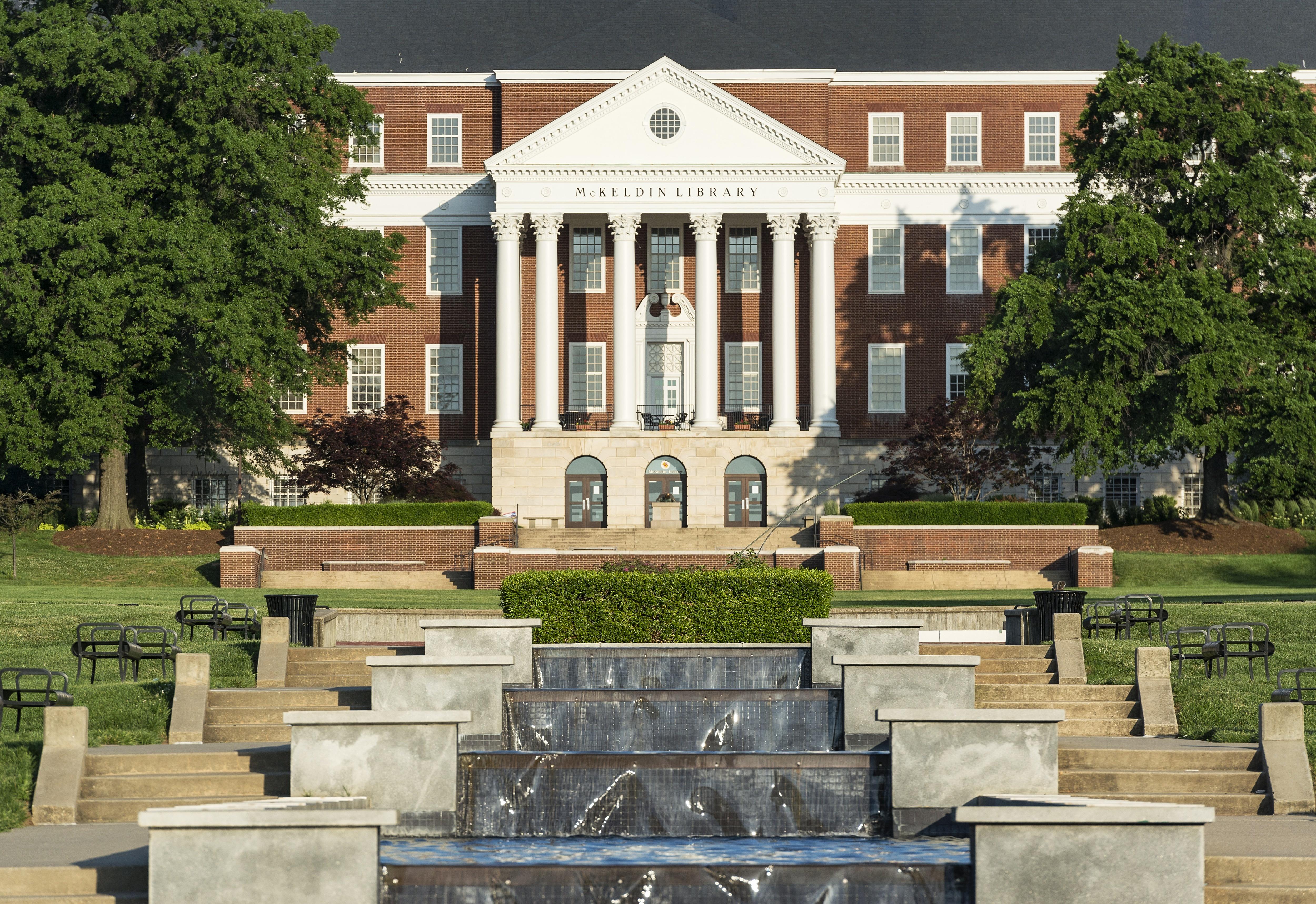 McKeldin Library and fountain, University of Maryland
