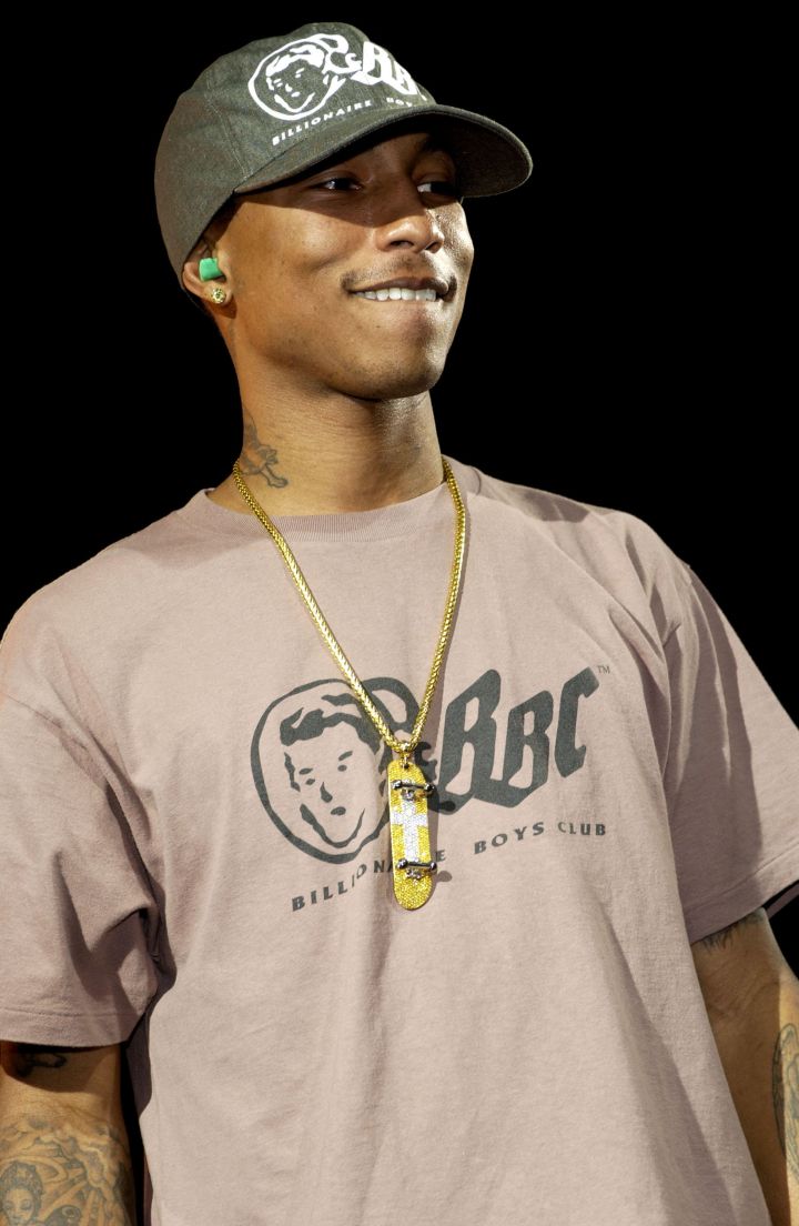 Pharrell rocking Billionaire Boys Club, his successful clothing brand.