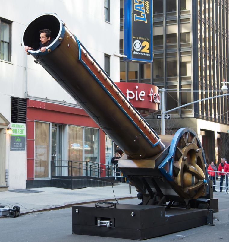 Ben Stiller shows that maturity is just not for everyone while filming a stunt for Letterman in NYC.