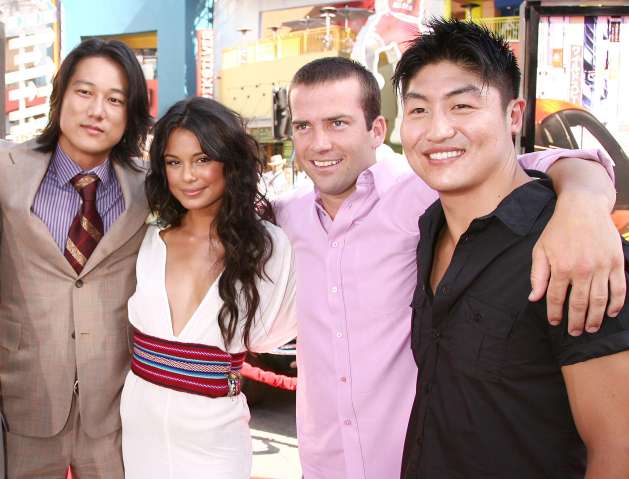sung kang, Nathalie Kelley, Lucas Black and Brian Tee pose at the premiere of Universal Picture's 'The Fast and the Furious: Tokyo Drift'