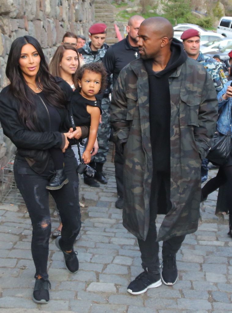 Kanye joined daughter and wifey to visit the Geghard Monastery.