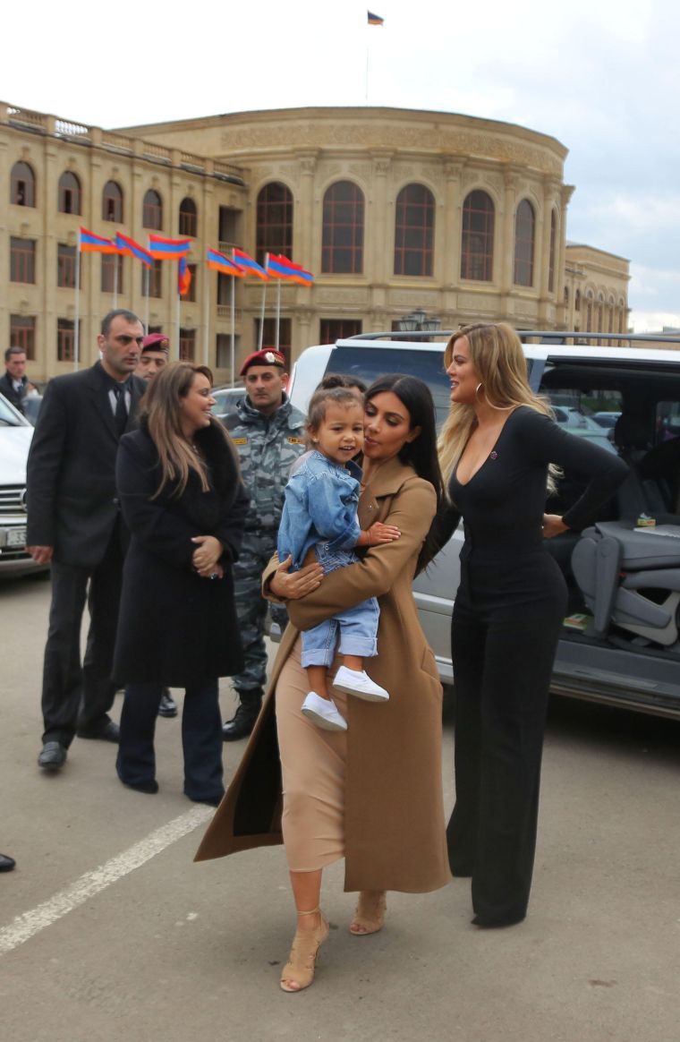 North West, Kim K., and Khloe Kardashian show off their Armenia style.