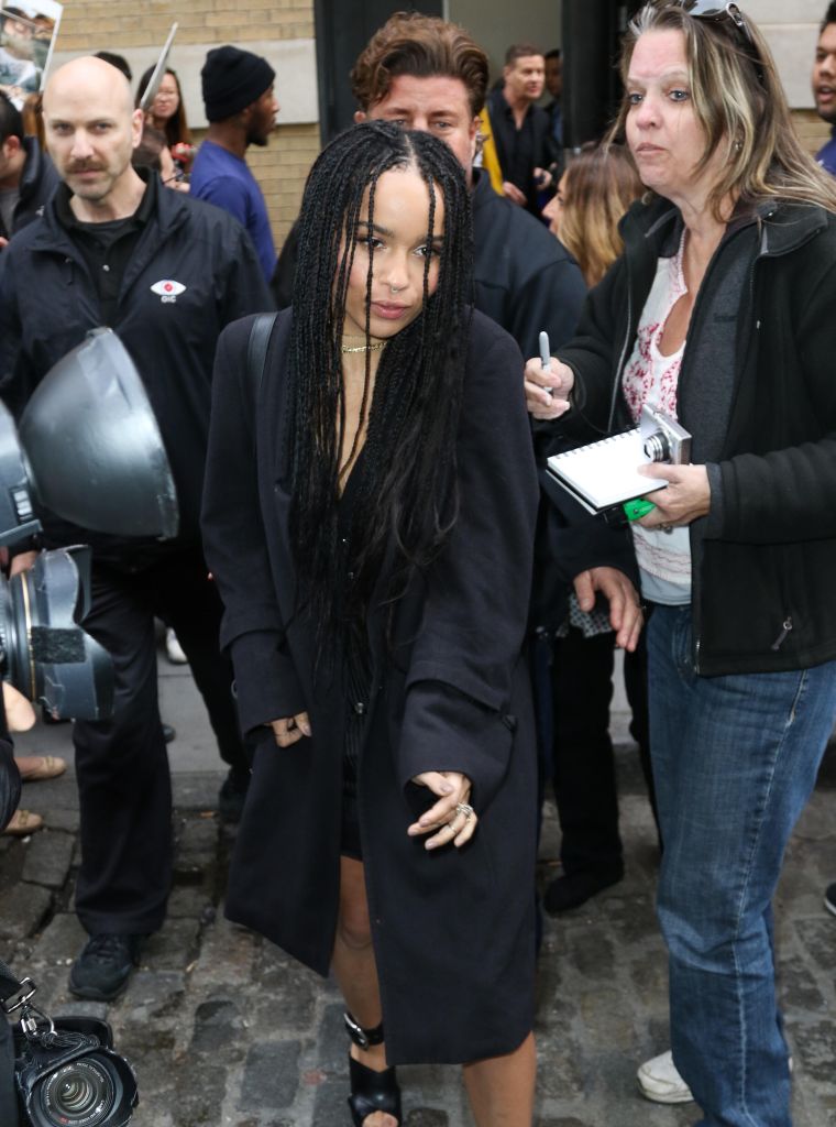 Zoe Kravitz went out the back door while leaving the Apple store in New York.