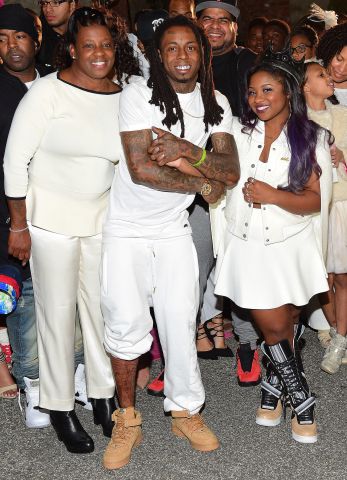 Jacida Carter, Lil Wayne, and Reginae Carter at Reginae's All White Sweet 16 birthday party