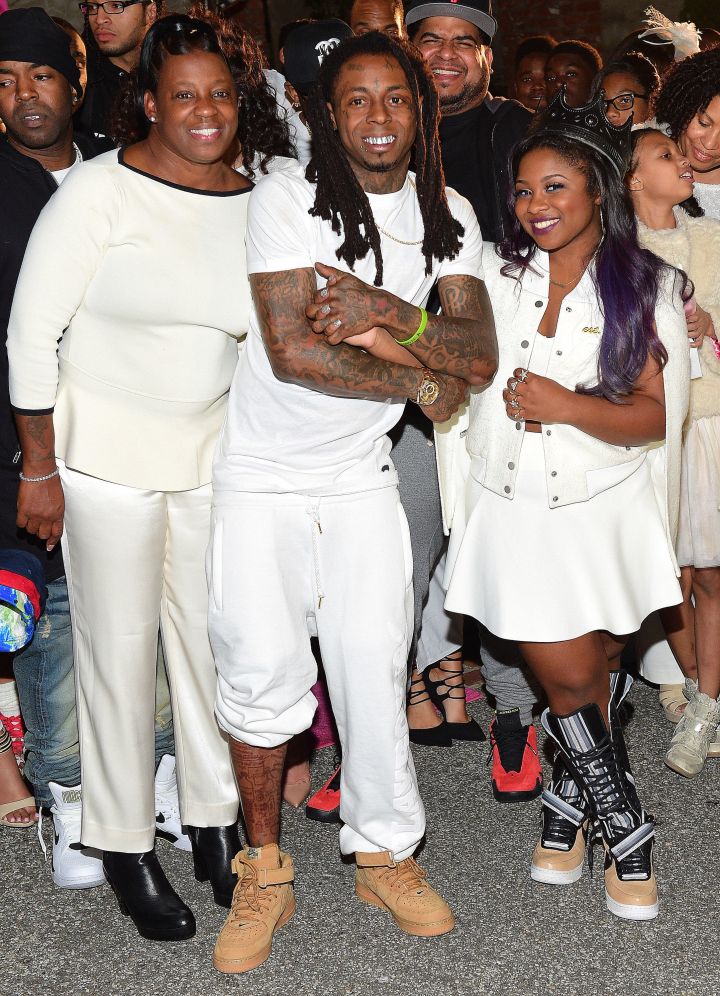 Lil Wayne’s mother Jacida Carter spotted at his daughter’s all white Sweet 16 birthday party.