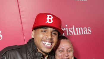 Chris Brown and his mom Joyce Hawkins at Screen Gems Presents the World Premiere of 'This Christmas'