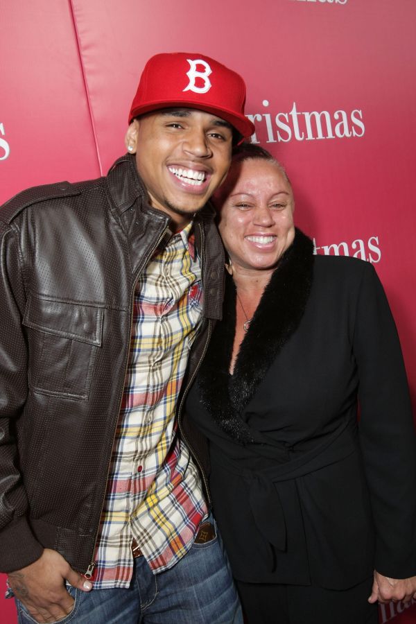 Chris Brown and his mom Joyce Hawkins at Screen Gems Presents the World Premiere of 'This Christmas'