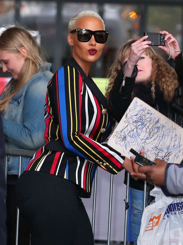 Amber Rose posed for selfies before a promotional stop at BBC Radio 1 in Central London.