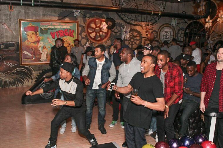 Terrence J took his turn on the lanes very seriously.