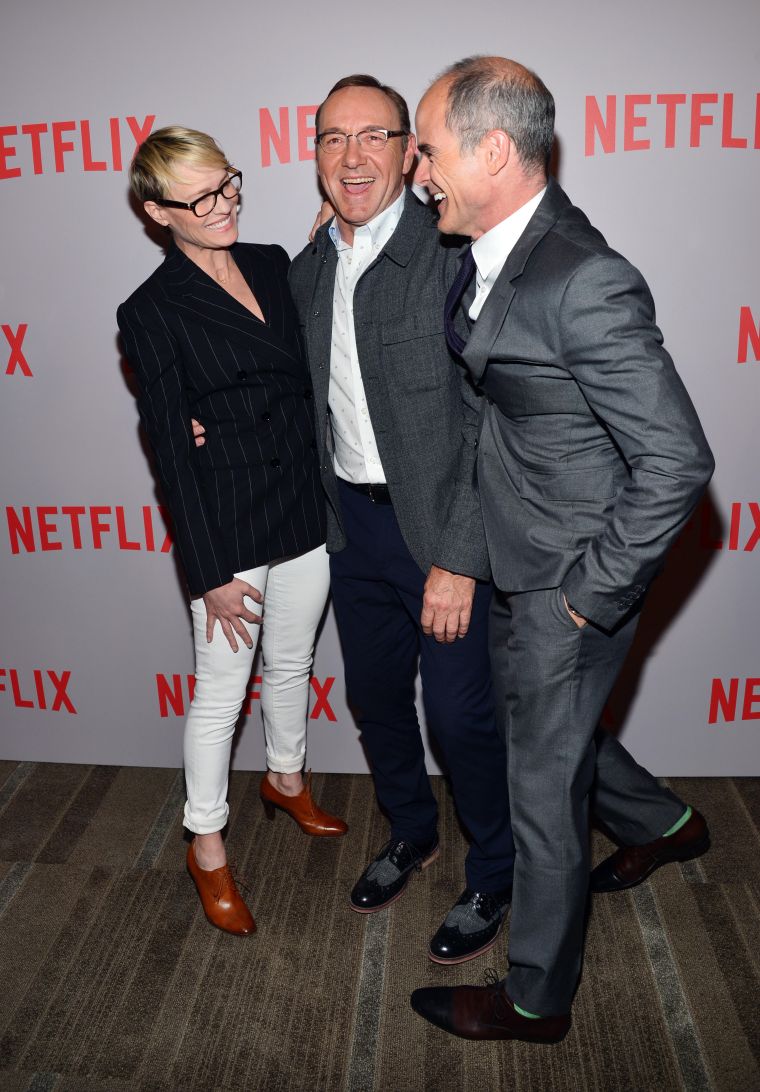Three’s a crowd! Robin Wright, Kevin Spacey, and Michael Kelly hit up Netflix’s “House Of Cards” Q&A screening event.
