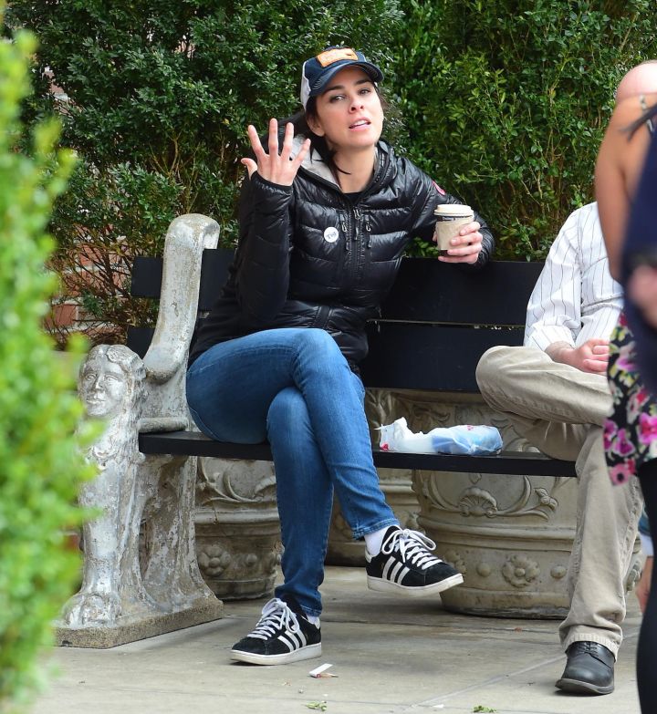 Here’s Sarah Silverman enjoying a cup of hot tea with a friend.